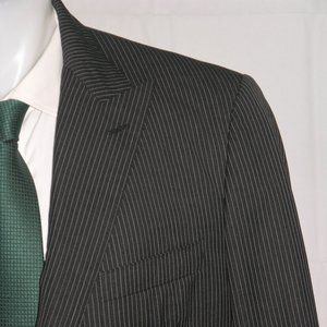 Lombardo Custom Tailored Black Stripe Silk Blend Two Button Suit 40L